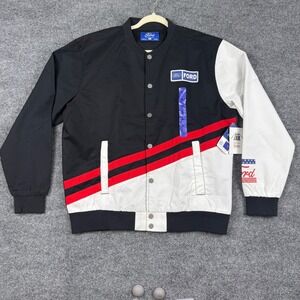 Ford Motor Racing Bomber Jacket Mens Large Blk White Red Road Trip FMJ-X0035 NWT